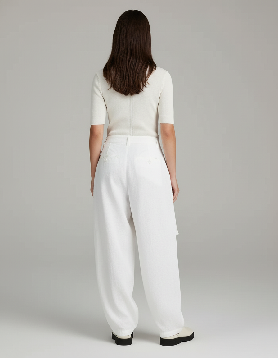 Pantalon Baggy Blanc Cargo Ample Lin Décontracté - vue 2