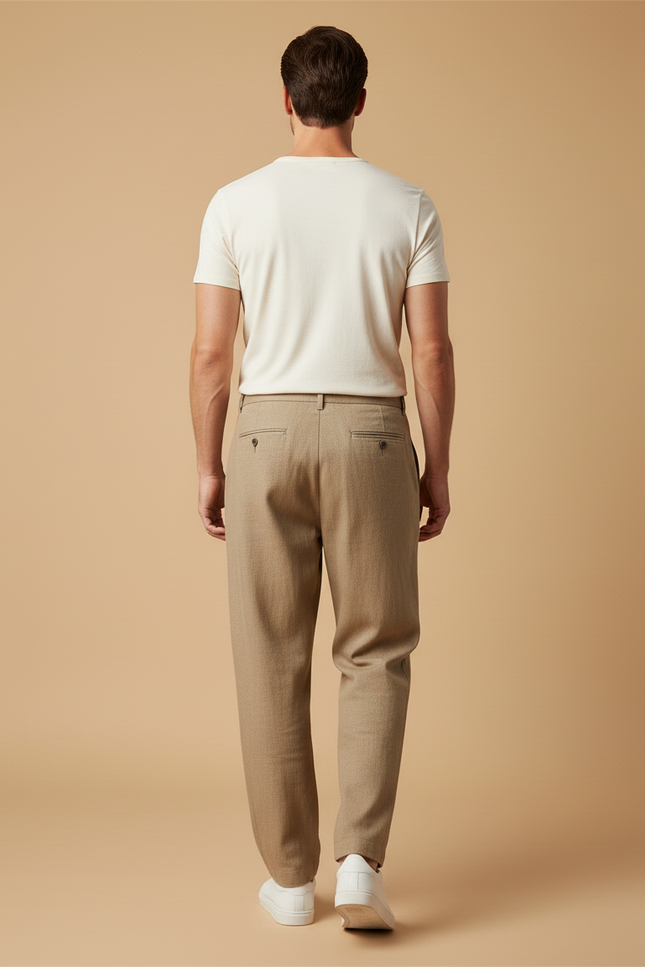 Pantalon Baggy Beige Ample Décontracté Lin Homme - vue 2