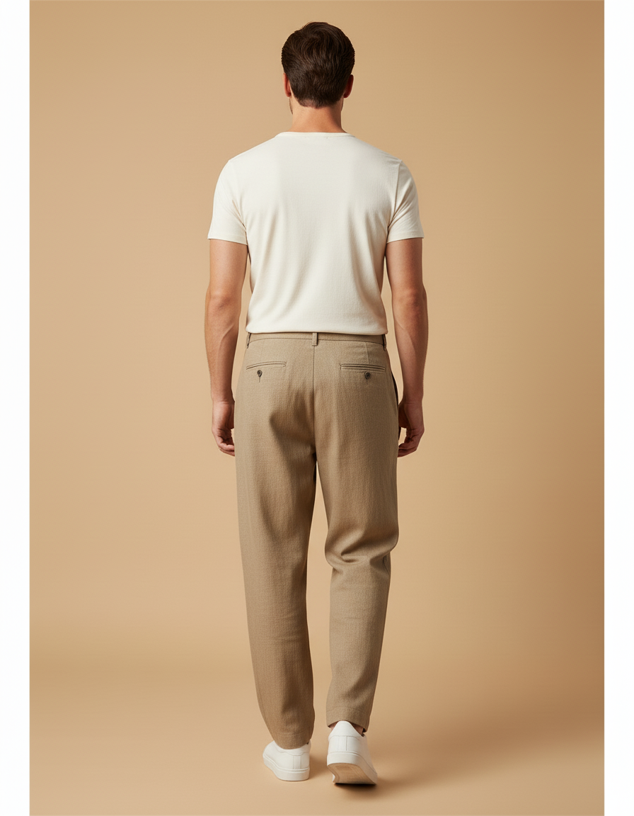 Pantalon Baggy Beige Ample Décontracté Lin Homme - vue 2