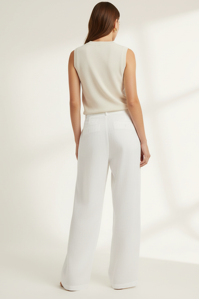 Pantalon Baggy Blanc Lin Plissé Ample Décontracté Fluide - vue 2