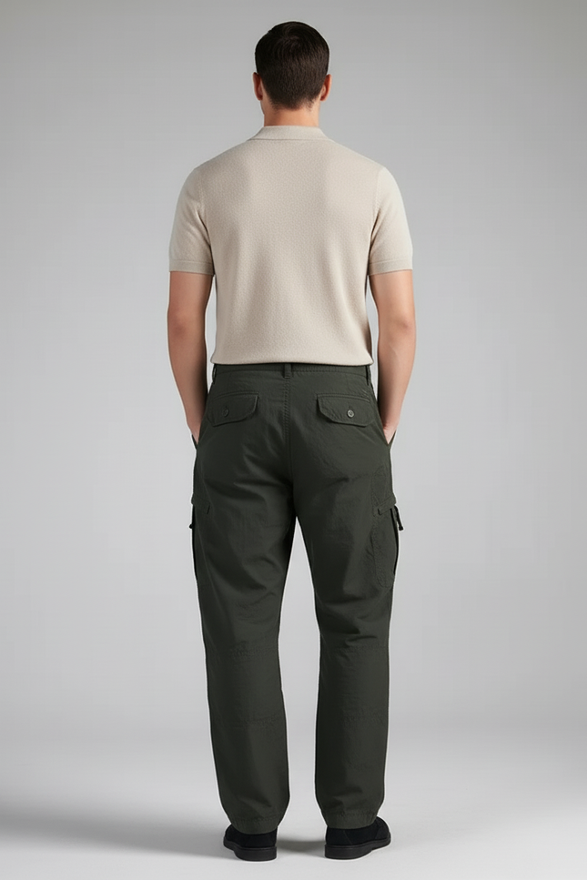 Pantalon Baggy Cargo Vert Militaire Décontracté Ample - Toile - vue 2