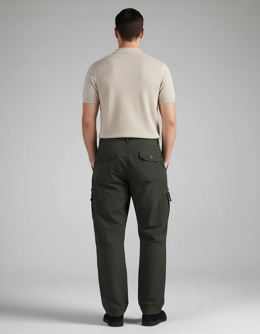 Pantalon Baggy Cargo Vert Militaire Décontracté Ample - Toile - vue 2