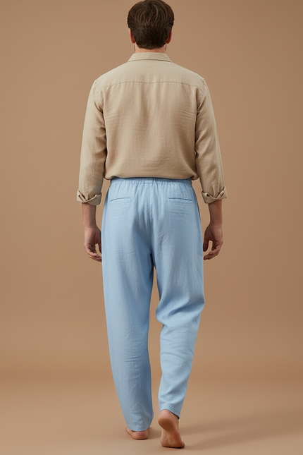 Pantalon Baggy Bleu Ciel Lin Ample Cordon Homme - vue 2