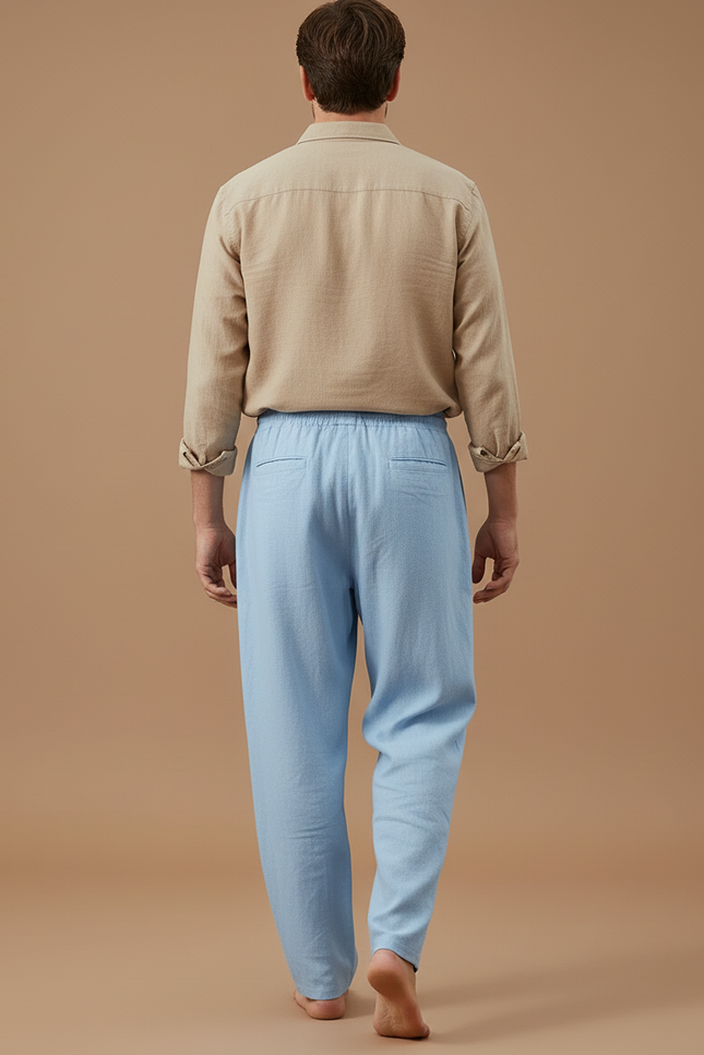Pantalon Baggy Bleu Ciel Lin Ample Cordon Homme - vue 2