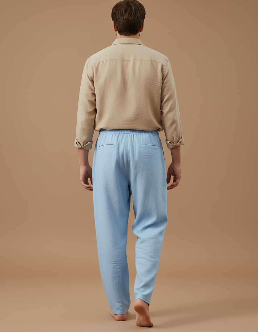 Pantalon Baggy Bleu Ciel Lin Ample Cordon Homme - vue 2
