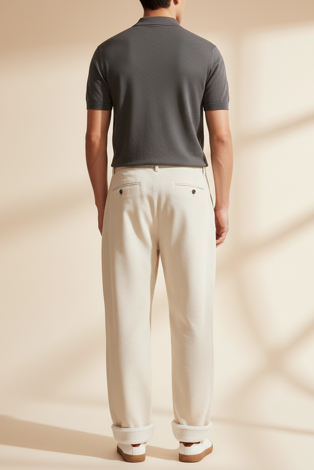 Pantalon Baggy Crème Côtelé Doublé Chaud Homme - Beige Cordé - vue 2