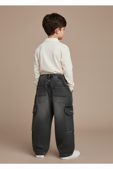 Pantalon Baggy Cargo Gris Foncé Ample Décontracté Garçon - Jean - vue 2