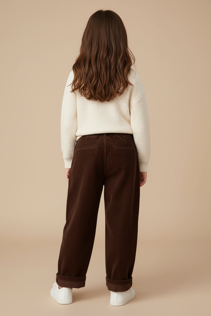 Pantalon Baggy Marron Côtelé Ample Décontracté Plissé - Cordé - vue 2