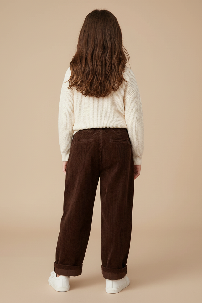 Pantalon Baggy Marron Côtelé Ample Décontracté Plissé - Cordé - vue 2