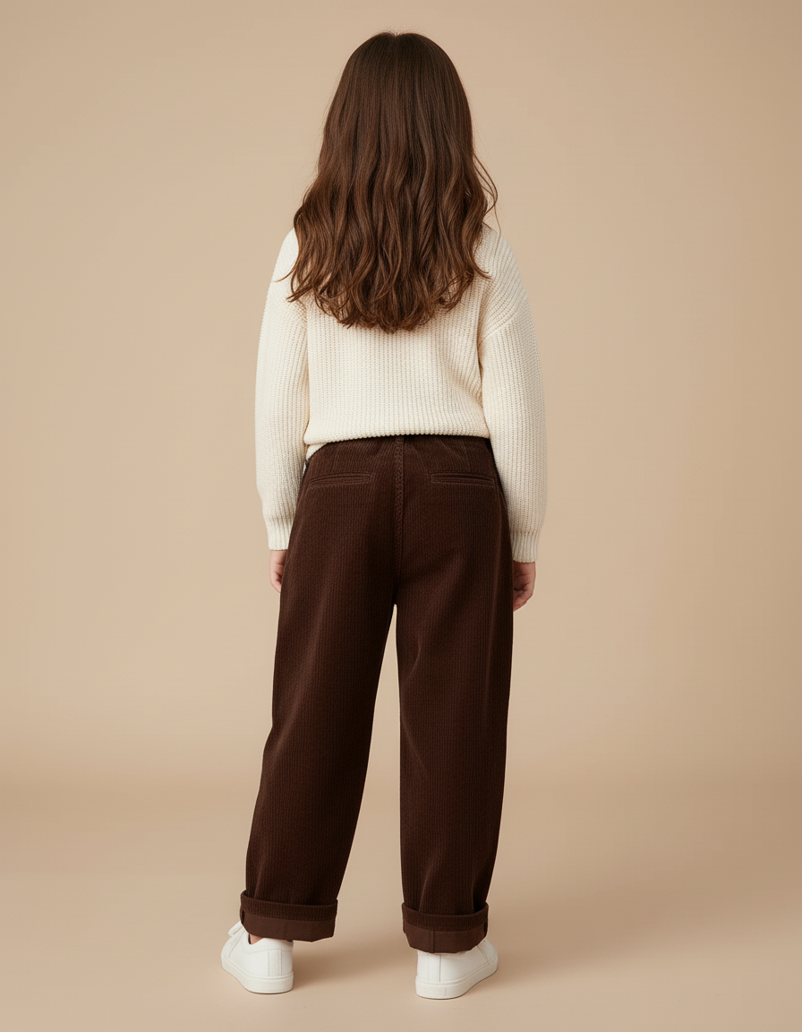 Pantalon Baggy Marron Côtelé Ample Décontracté Plissé - Cordé - vue 2