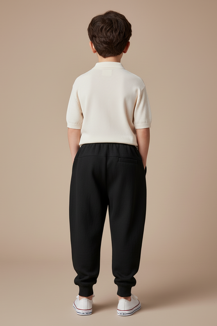 Pantalon Baggy Noir Ample Confortable Cordon Garçon - Molleton - vue 2
