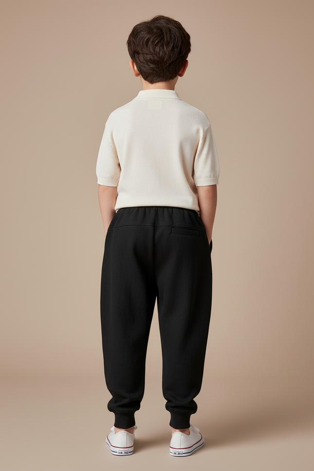 Pantalon Baggy Noir Ample Confortable Cordon Garçon - Molleton - vue 2