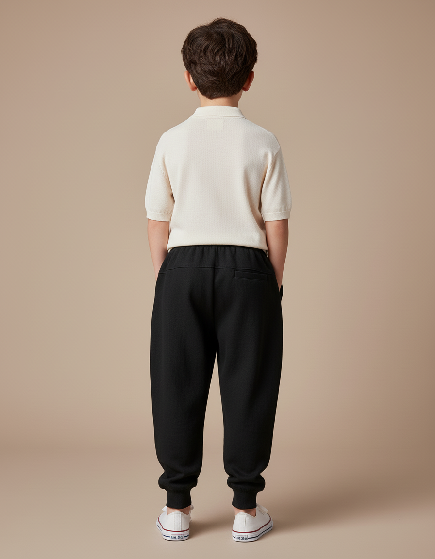 Pantalon Baggy Noir Ample Confortable Cordon Garçon - Molleton - vue 2