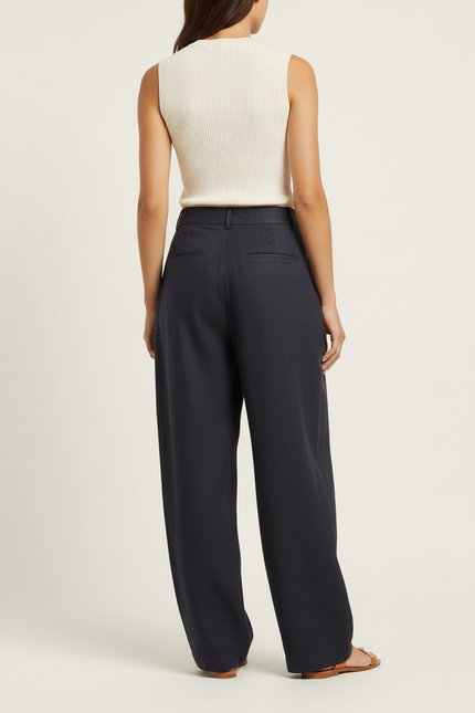 Pantalon Baggy Noir Plissé Ample Fluide Femme - Marine Lin - vue 2