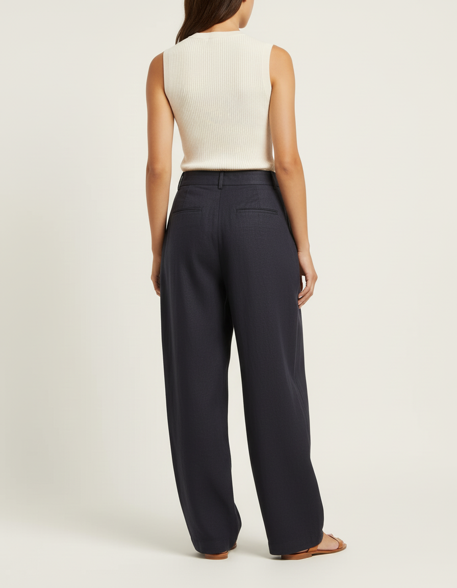 Pantalon Baggy Noir Plissé Ample Fluide Femme - Marine Lin - vue 2