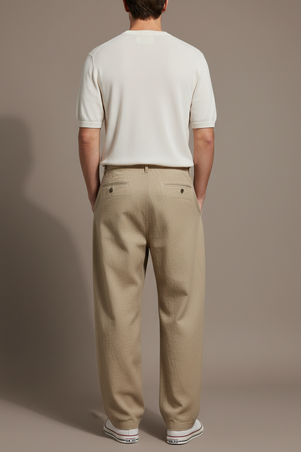 Pantalon Baggy Beige Ample Plissé Décontracté - Lin - vue 2
