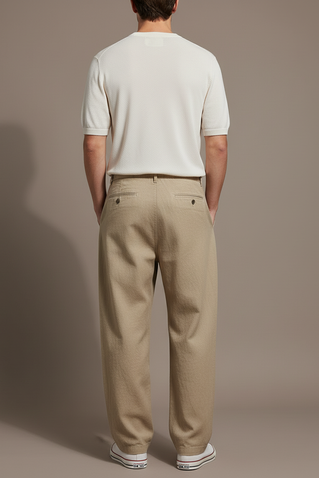 Pantalon Baggy Beige Ample Plissé Décontracté - Lin - vue 2