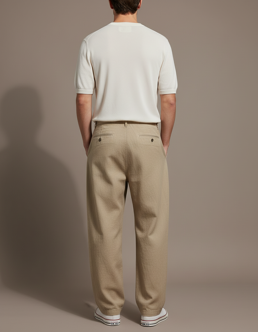 Pantalon Baggy Beige Ample Plissé Décontracté - Lin - vue 2
