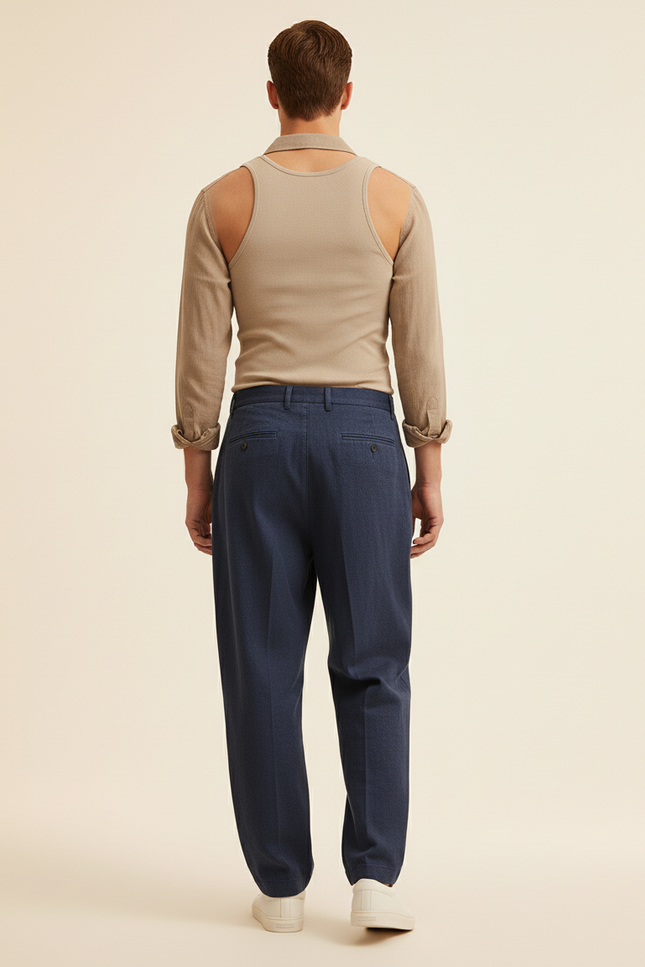 Pantalon Baggy Bleu Marine Ample Décontracté Homme - Lin - vue 2