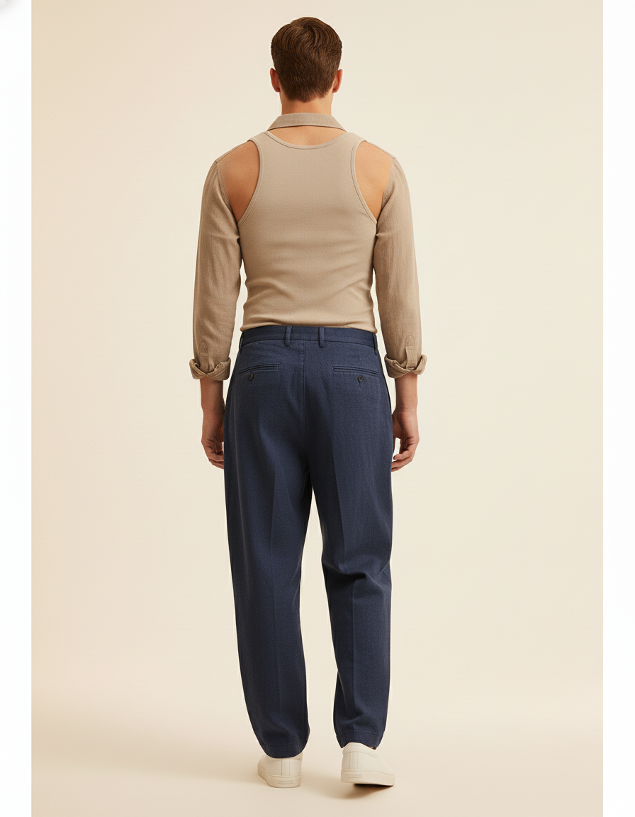 Pantalon Baggy Bleu Marine Ample Décontracté Homme - Lin - vue 2