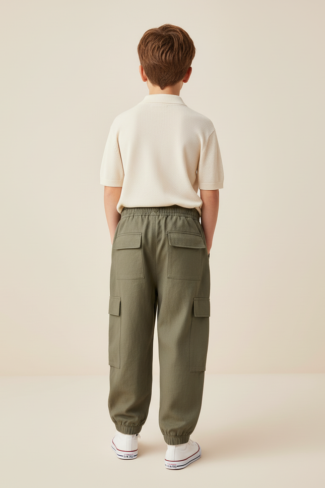 Pantalon Baggy Kaki Cargo Enfant Coton Ample Décontracté - vue 2