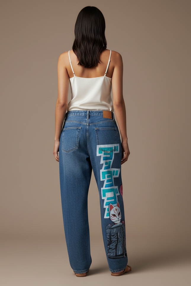 Pantalon Baggy Jean Bleu Manga Dessins Animés Ample - vue 2