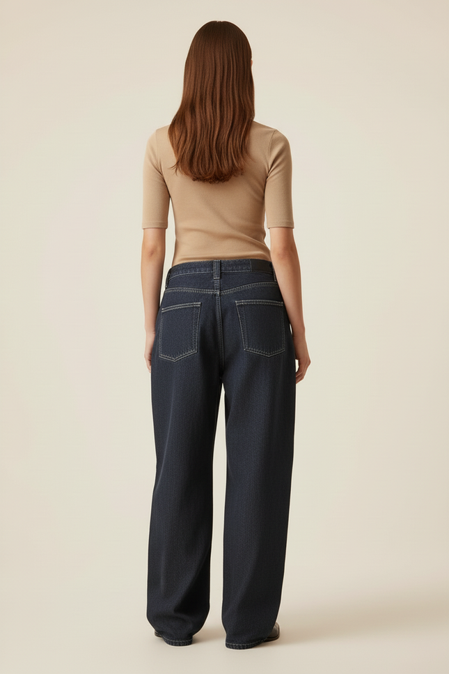 Pantalon Baggy Jean Denim Crâne Imprimé Ample Femme - Marine - vue 2