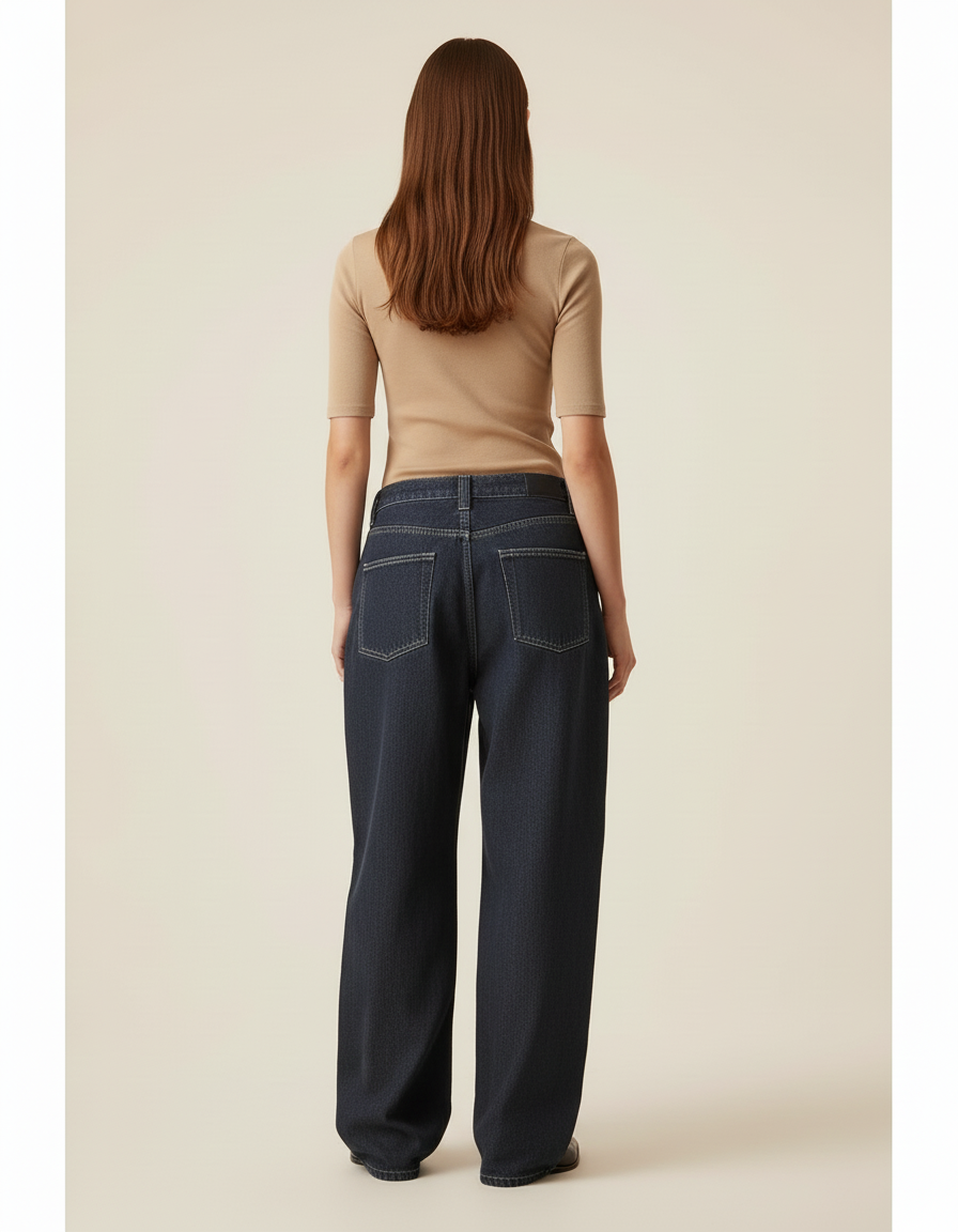 Pantalon Baggy Jean Denim Crâne Imprimé Ample Femme - Marine - vue 2