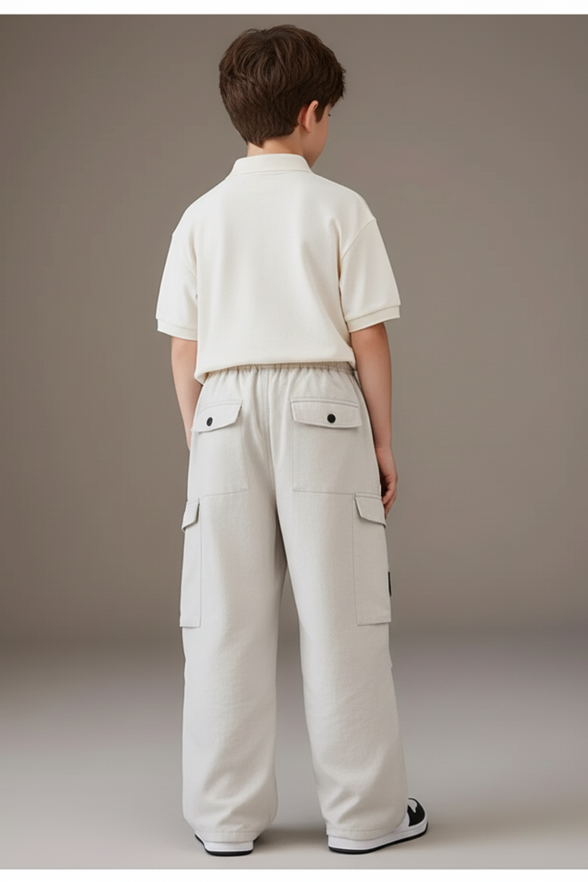 Pantalon Baggy Garçon Beige Cargo - Toile - vue 2