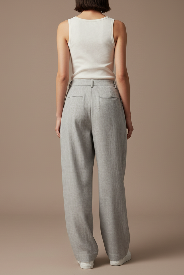 Pantalon Baggy Femme Gris Taille Haute - Laine - vue 2