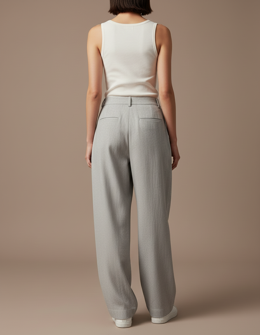 Pantalon Baggy Femme Gris Taille Haute - Laine - vue 2