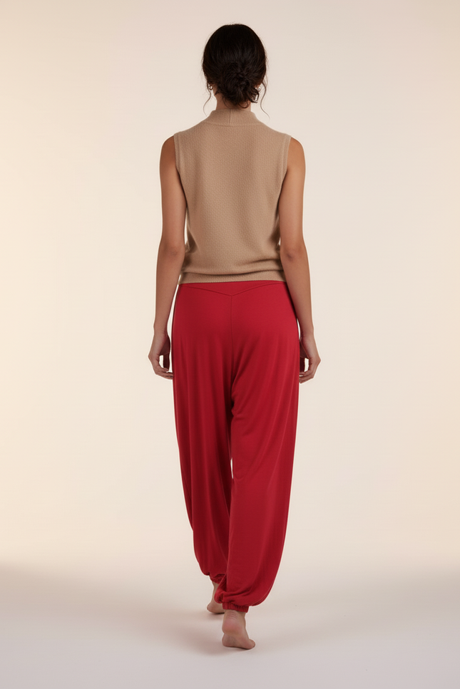 Pantalon Baggy Rouge Fluide Taille Haute Confortable - Viscose - vue 2