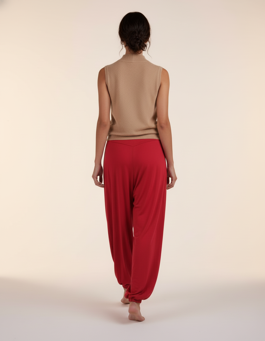 Pantalon Baggy Rouge Fluide Taille Haute Confortable - Viscose - vue 2