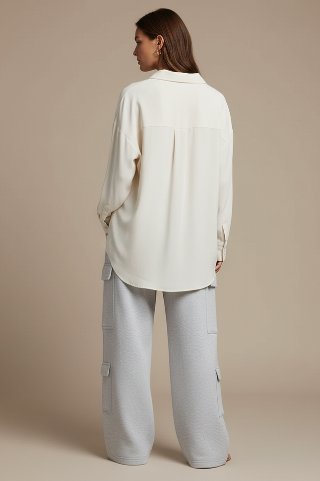 Pantalon Baggy Gris Molleton Cargo Ample Décontracté - vue 2