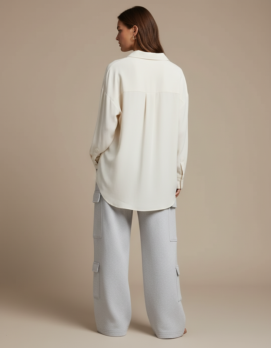 Pantalon Baggy Gris Molleton Cargo Ample Décontracté - vue 2
