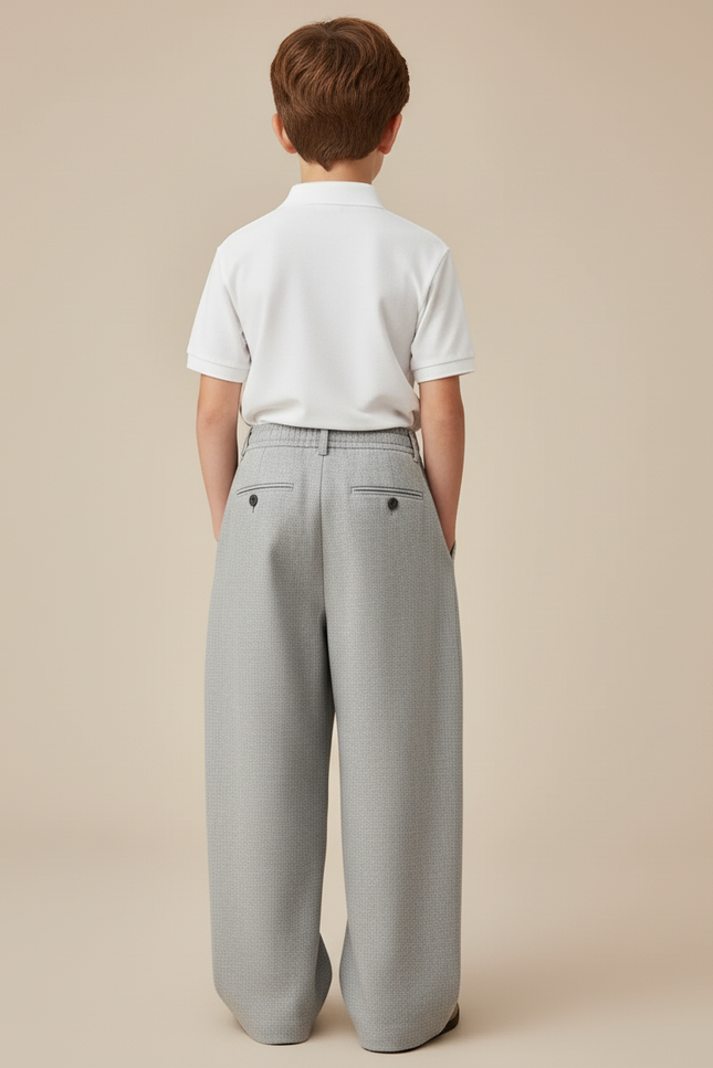 Pantalon Baggy Gris Clair Ample Plissé Décontracté Enfant - Tweed - vue 2