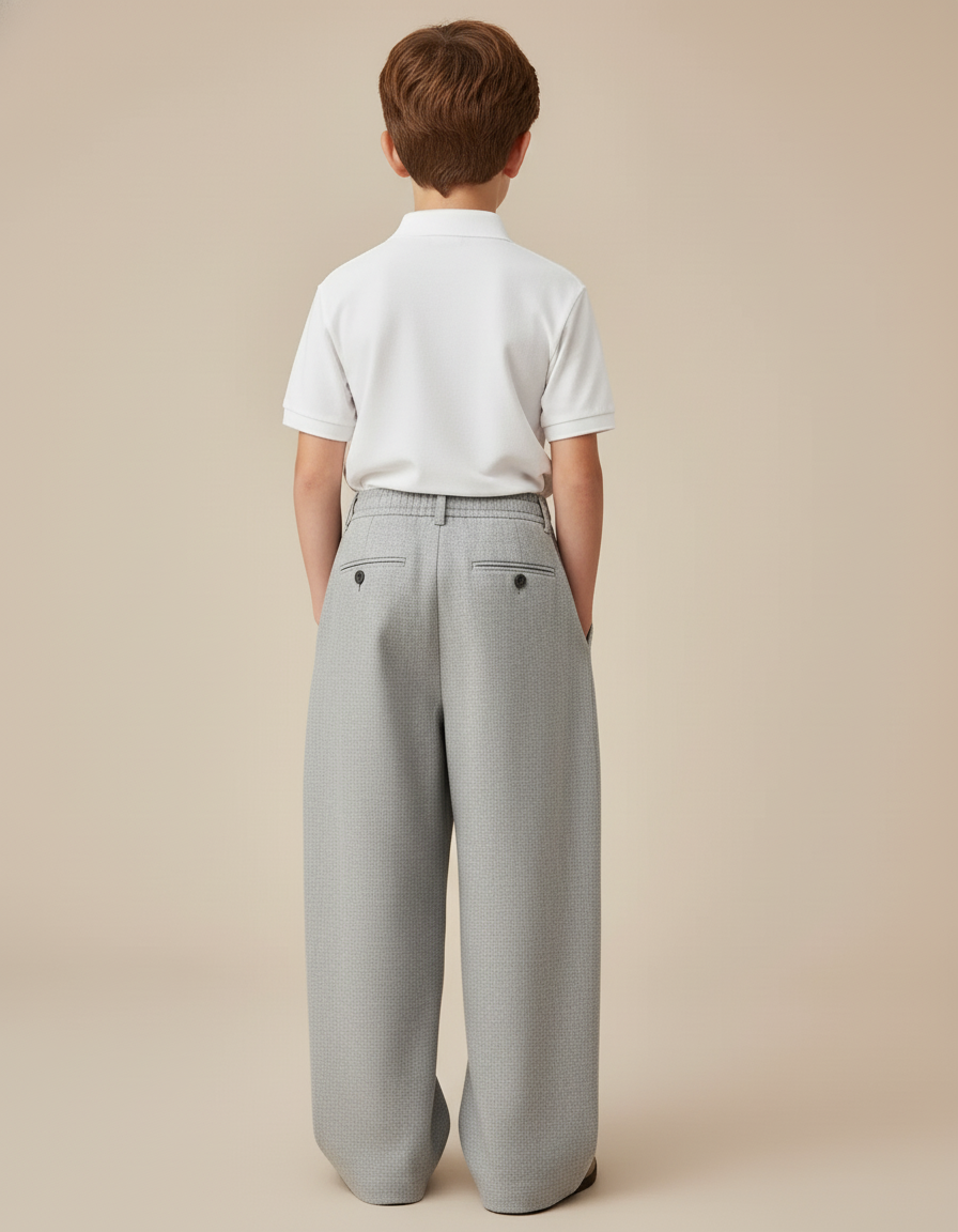 Pantalon Baggy Gris Clair Ample Plissé Décontracté Enfant - Tweed - vue 2