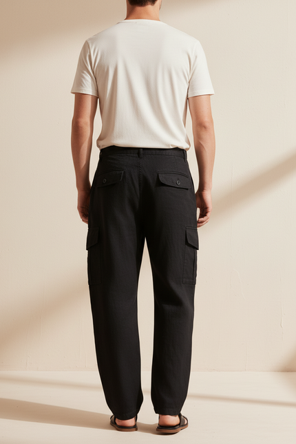 Pantalon Baggy Noir Coton Ample Cargo Homme - Lin - vue 2