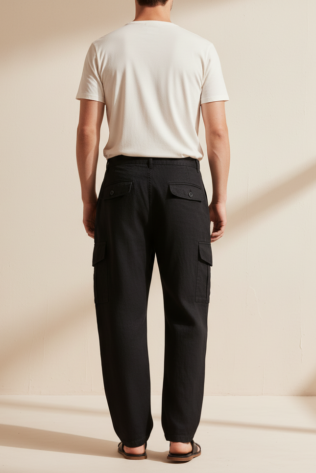 Pantalon Baggy Noir Coton Ample Cargo Homme - Lin - vue 2