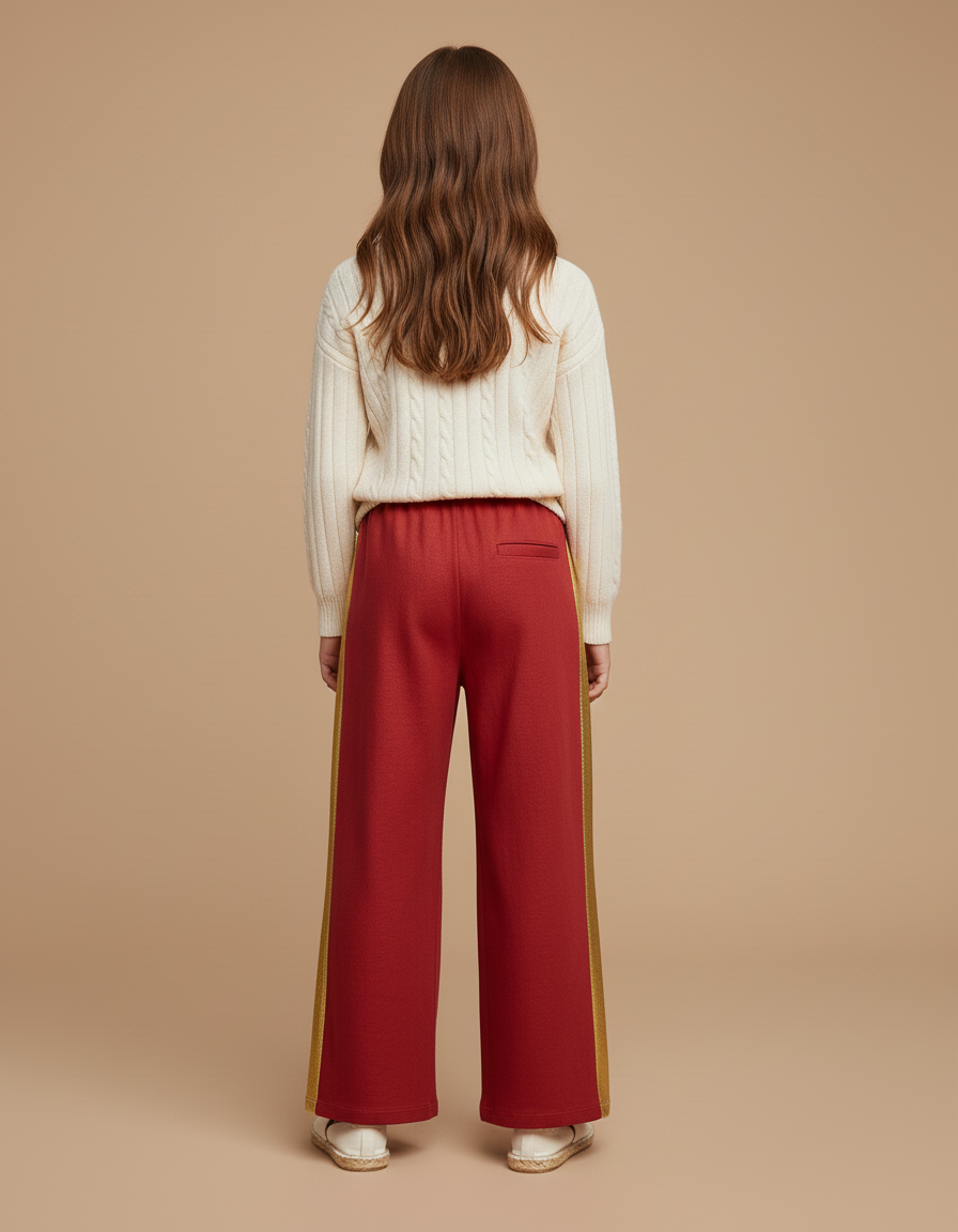 Pantalon Baggy Rouge Doré Large Fille Côtelé Décontracté - Molleton - vue 2