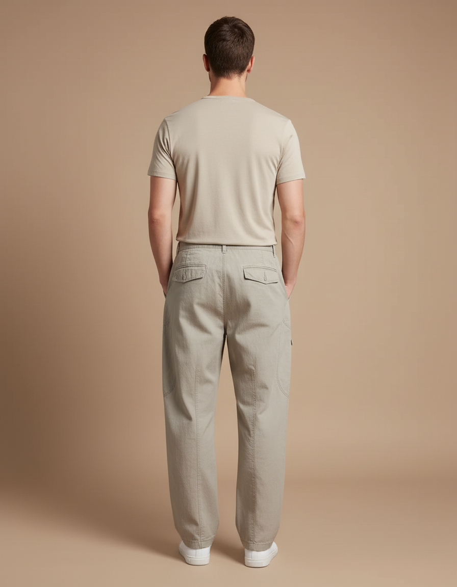 Pantalon Baggy Beige Coton Ample Cargo Homme - Toile - vue 2