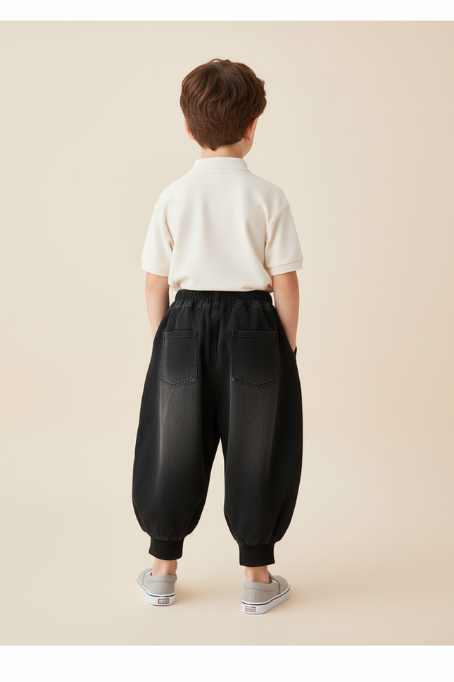 Pantalon Baggy Noir Ample Élastiqué Coton Garçon - Jean - vue 2