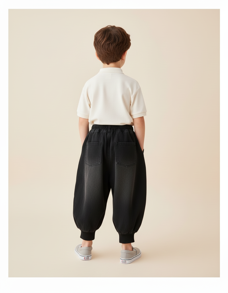 Pantalon Baggy Noir Ample Élastiqué Coton Garçon - Jean - vue 2