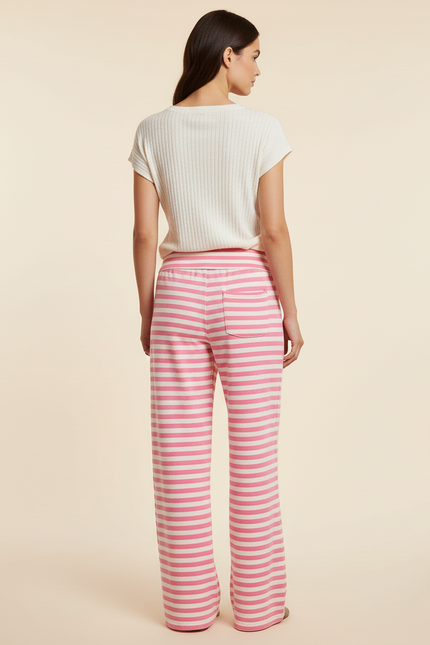 Pantalon Baggy Rayé Rose Ample Décontracté Fluide - Maille - vue 2