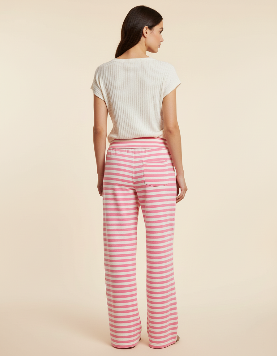 Pantalon Baggy Rayé Rose Ample Décontracté Fluide - Maille - vue 2