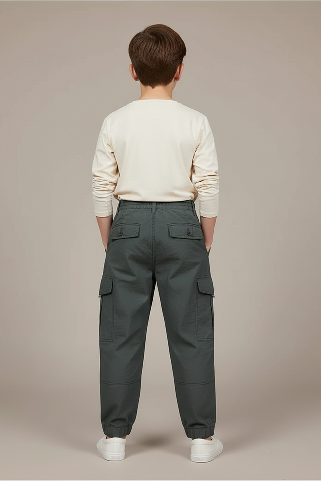Pantalon Baggy Vert Ample Cargo Décontracté Enfant - Toile - vue 2
