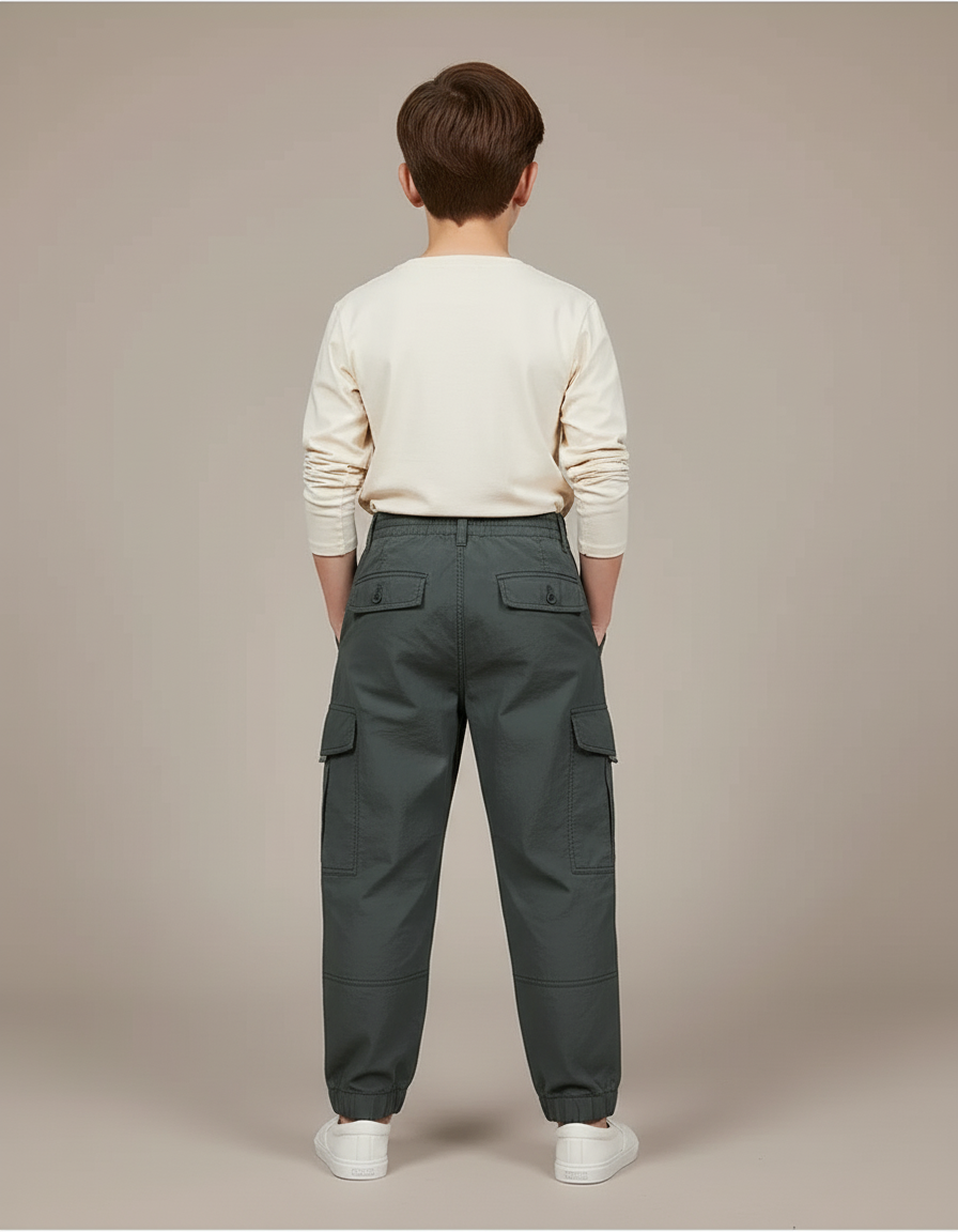 Pantalon Baggy Vert Ample Cargo Décontracté Enfant - Toile - vue 2