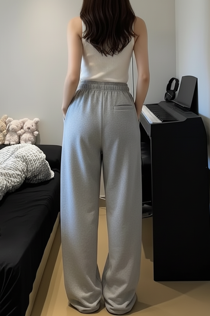 Pantalon Baggy Gris Ample Cordon Décontracté Molleton - vue 2