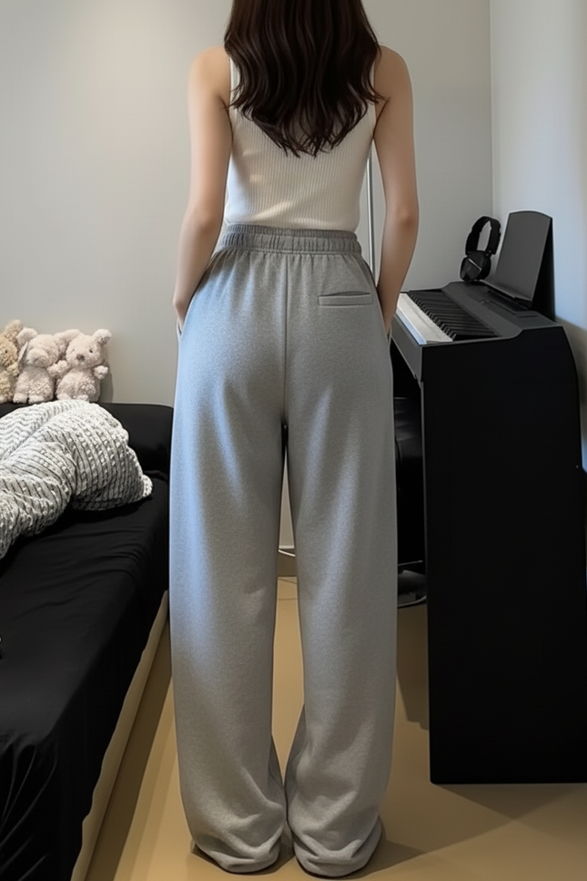 Pantalon Baggy Gris Ample Cordon Décontracté Molleton - vue 2