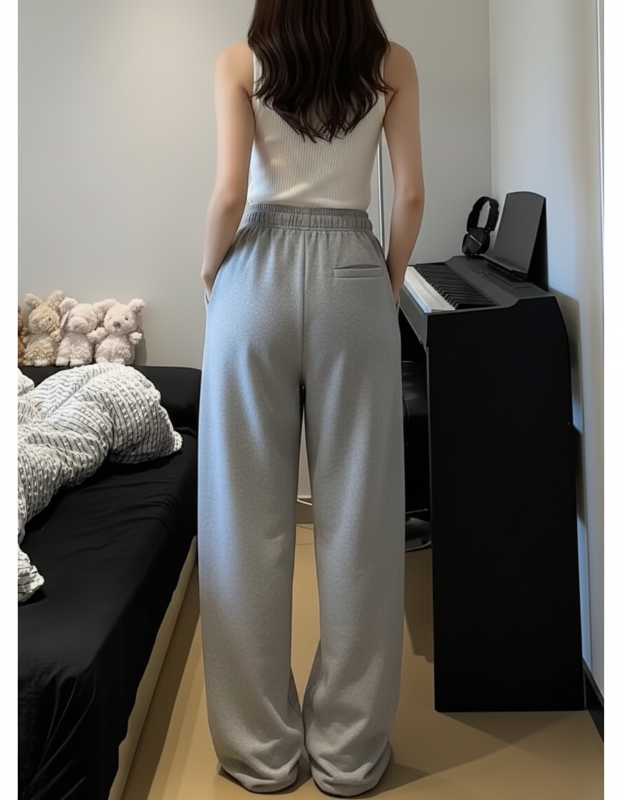 Pantalon Baggy Gris Ample Cordon Décontracté Molleton - vue 2